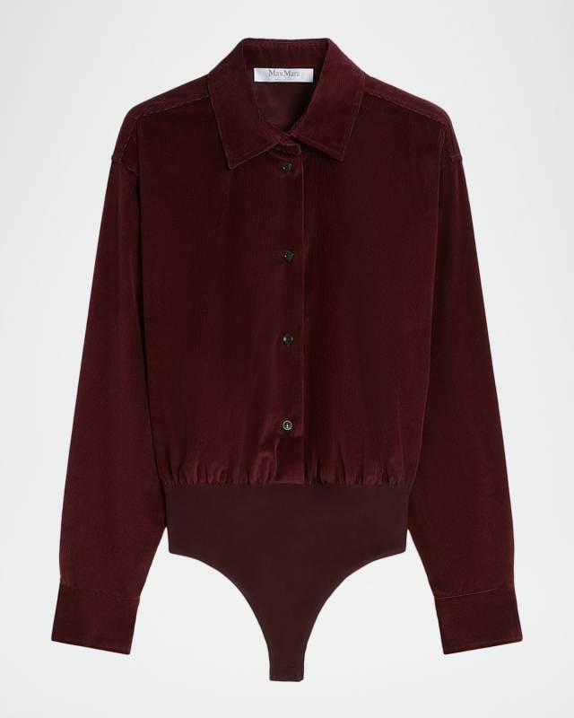 Cherry Cotton Velvet Thong Bodysuit